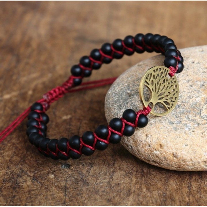Bracelet - Agate noire & Arbre de vie