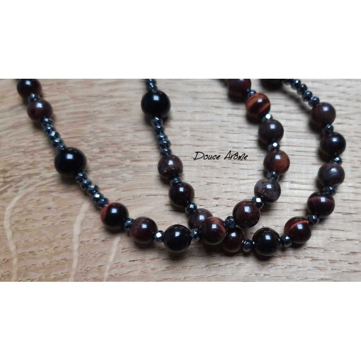 Chapelet en Oeil du Tigre Rouge & Hématite