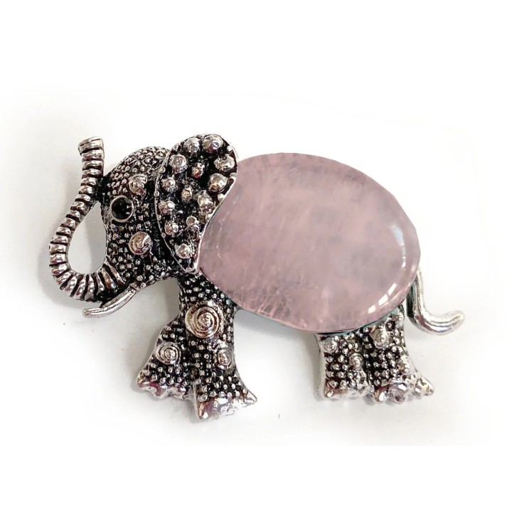 Broche Eléphant en Quartz Rose