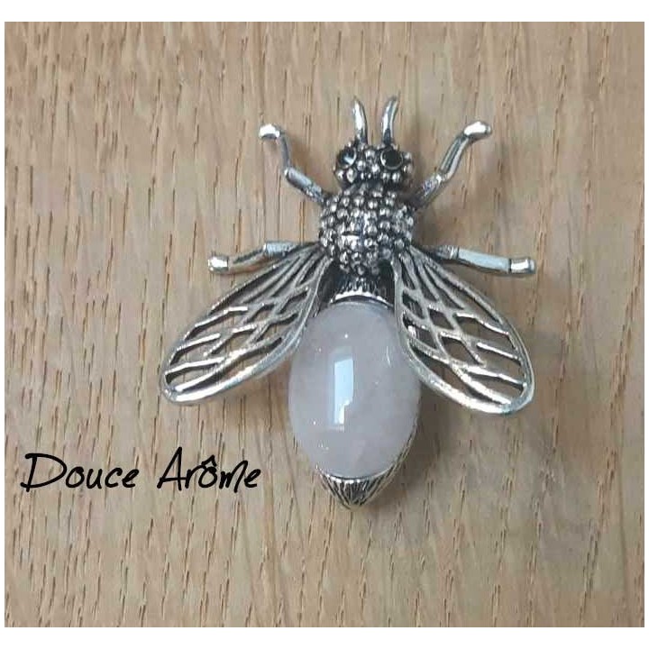Broche Abeille en Quartz Rose