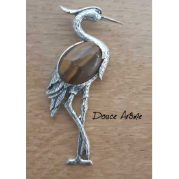 Broche Héron en Oeil du Tigre