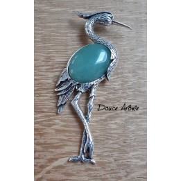 Broche Héron en Aventurine verte