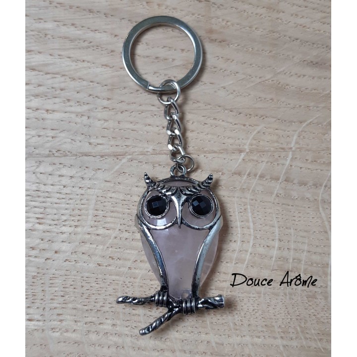 Porte-clé chouette / hibou en Quartz rose