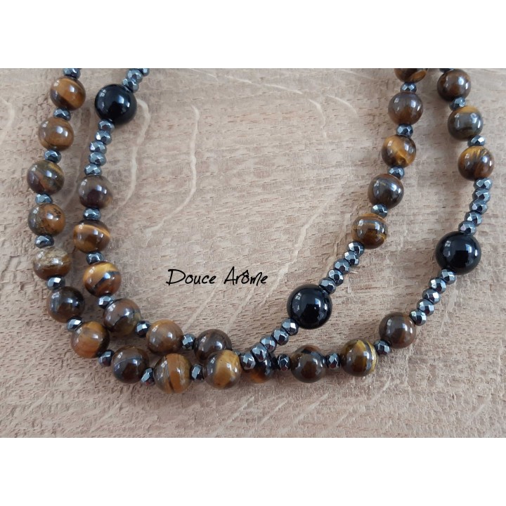 Chapelet en Oeil du Tigre Doré & Hématite