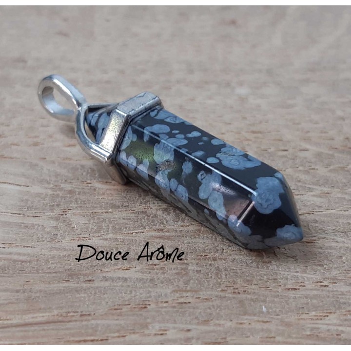 Pendentif hexagonal Obsidienne flocons de neige