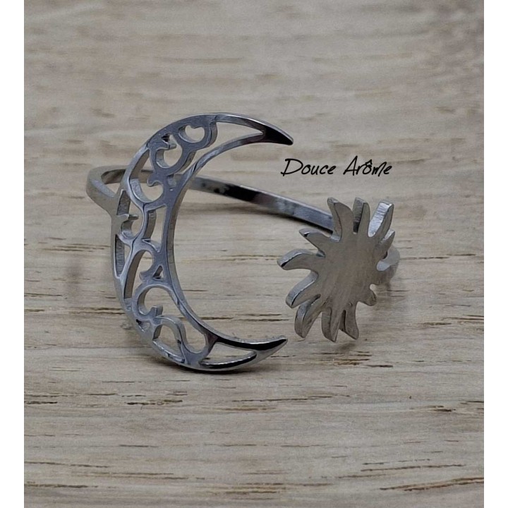 Bague Soleil/Lune Argentée