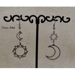 Boucles d'oreilles lune et soleil Argentées