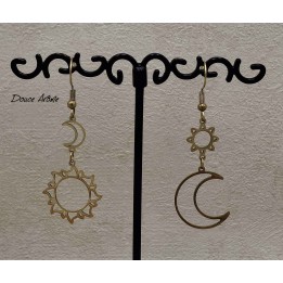Boucles d'oreilles Soleil/Lune Dorées