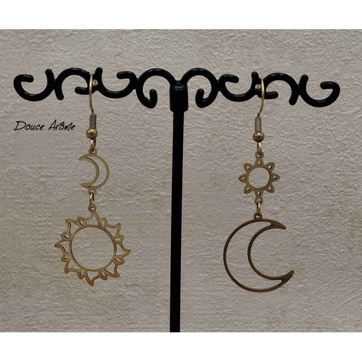 Boucles d'oreilles Soleil/Lune Dorées