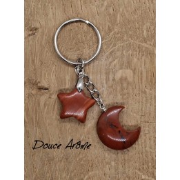 Porte-clé Lune & Etoile en Jaspe rouge