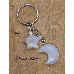 Porte-clé Lune & Etoile en Opaline