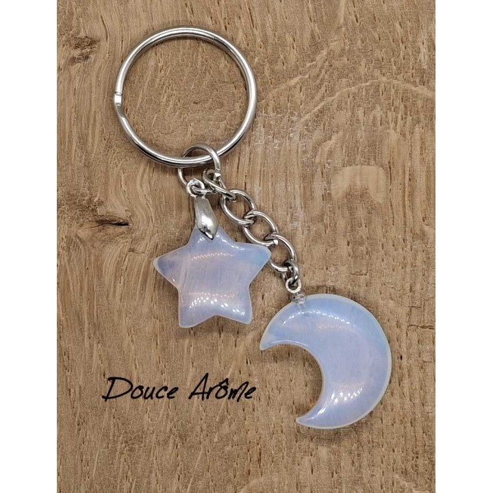 Porte-clé Lune & Etoile en Opaline