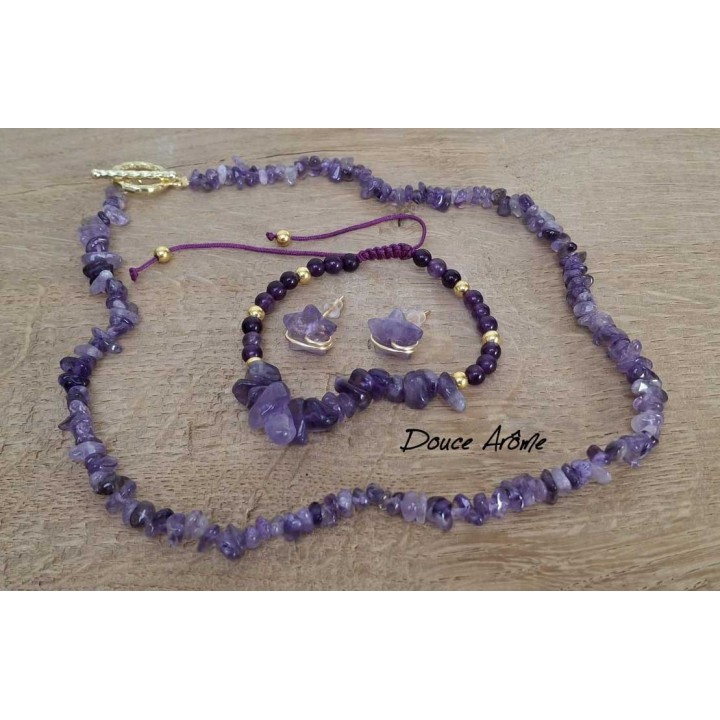 Parure Eclats de pierres d'Améthyste