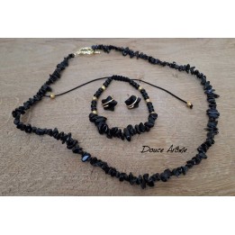 Parure Eclats de pierres d'Obsidienne noire