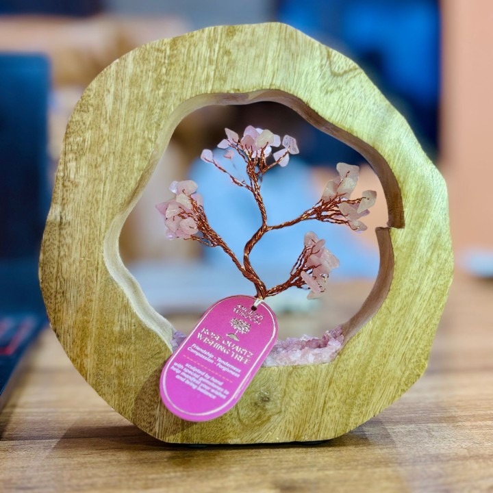 Arbre de Vie & Cadre Bois de Manguier - Quartz rose