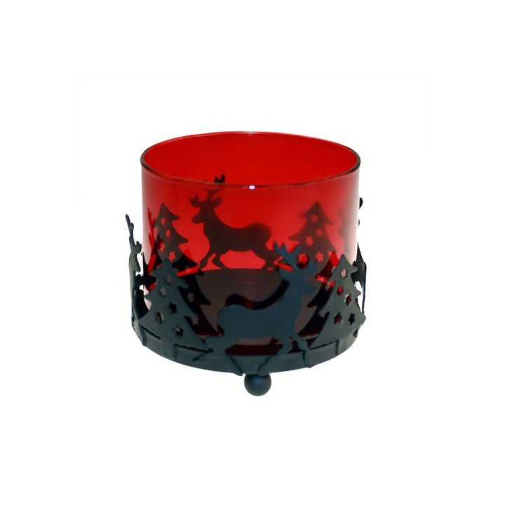 Bougeoirs de Noel, en verre et métal