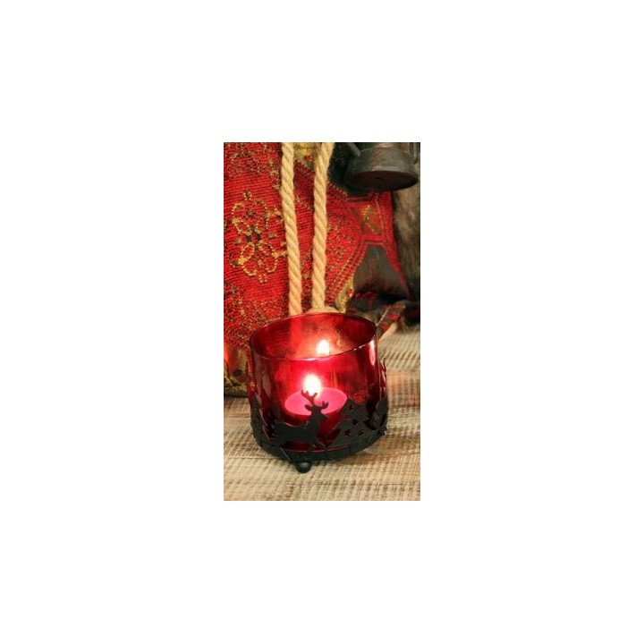 Bougeoirs de Noel, en verre et métal
